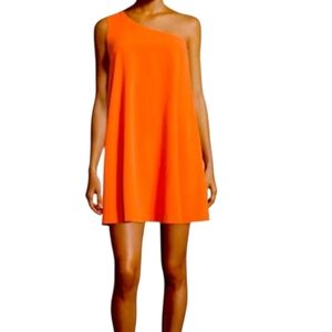 Alice and Olivia Electra Tangerine Orange One-Shoulder Shift Dress Size Medium